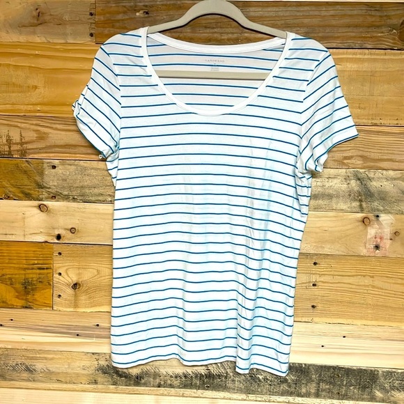 Lands’ End size med white with blue stripes crewneck short sleeve soft t-shirt - Picture 1 of 6